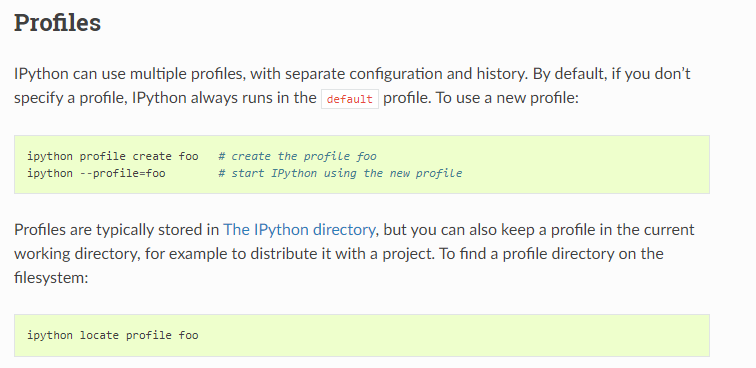 Screenshot of the Ipython profiles documentation