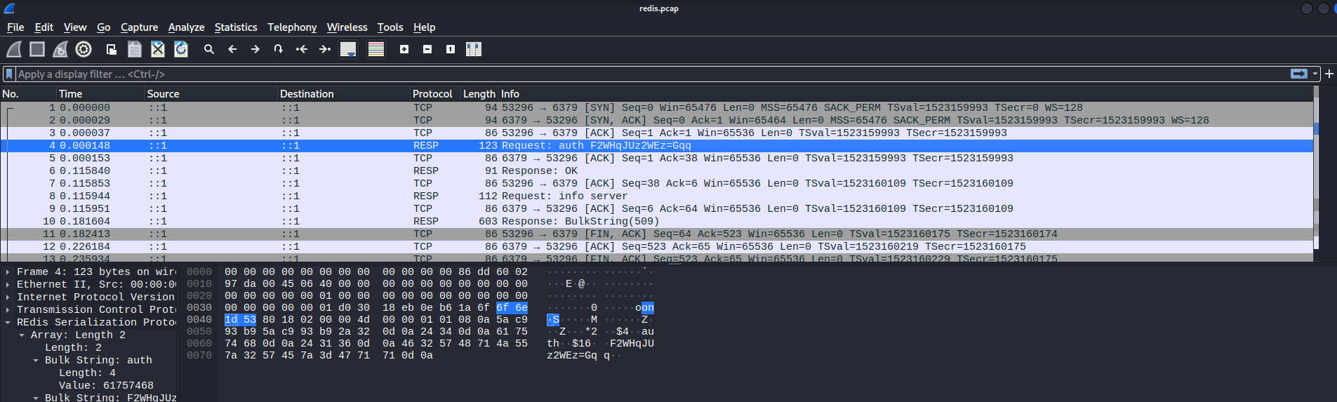 Screenshot of the Wireshark output